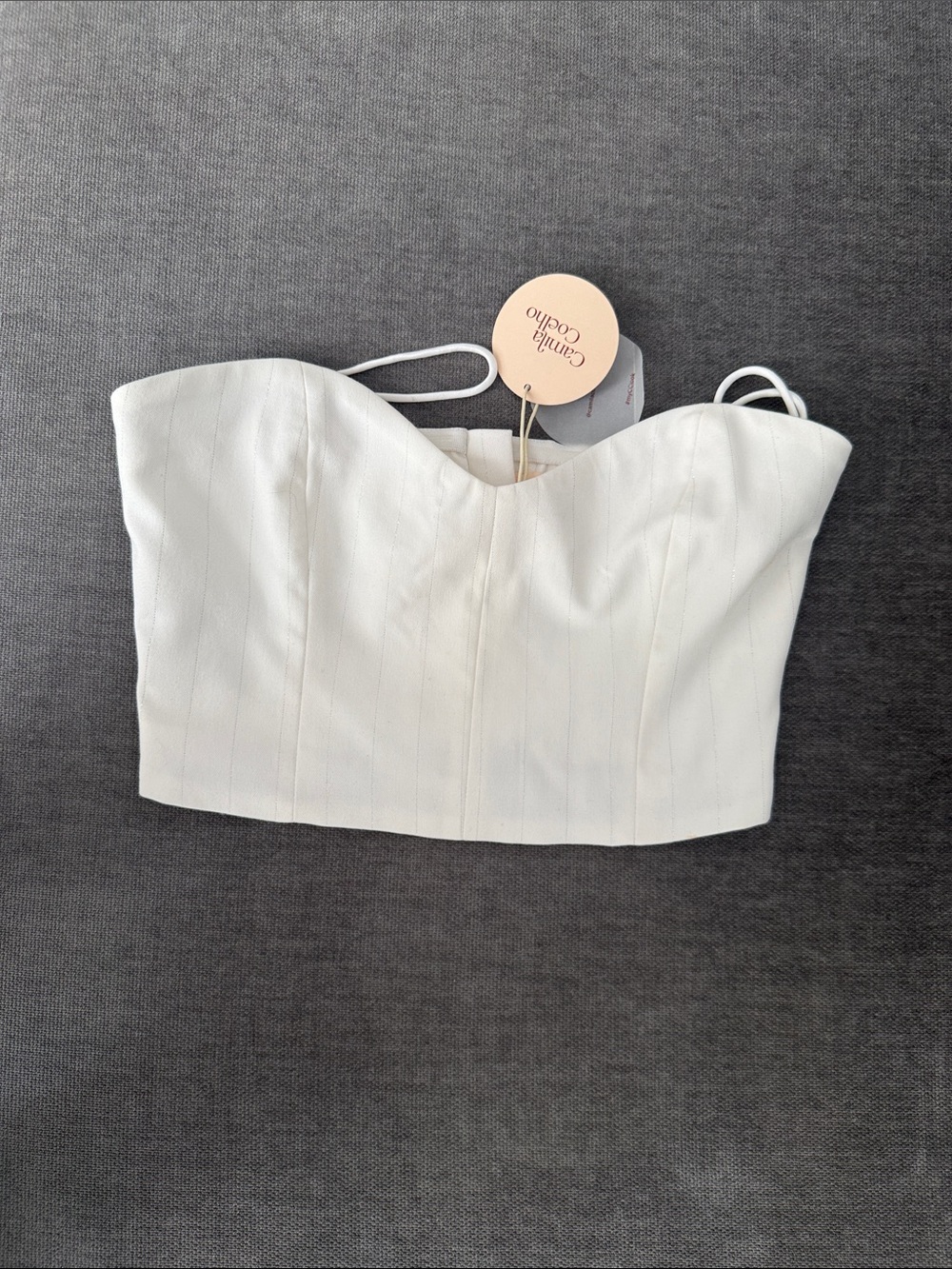 Camila Coelho Cream Strapless Bustier Crop Top
